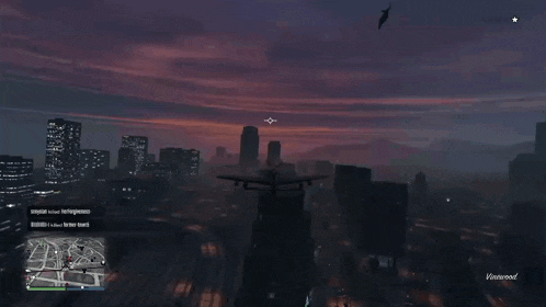 a person is flying through the air in a video game with rockford hills on the bottom