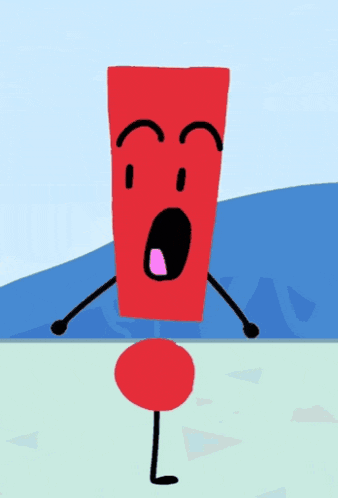 a cartoon drawing of a red object with a face and arms