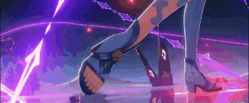 a close up of a person 's foot in a video game with a purple background .