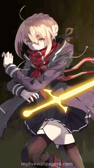 a picture of a girl with a sword with the website mylivewallpapers.com in the corner
