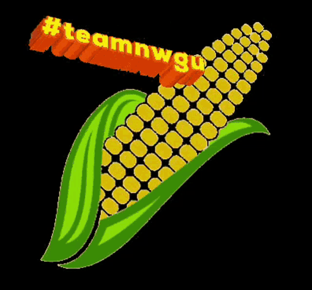 a corn on the cob with the words #teamnwgu written on it