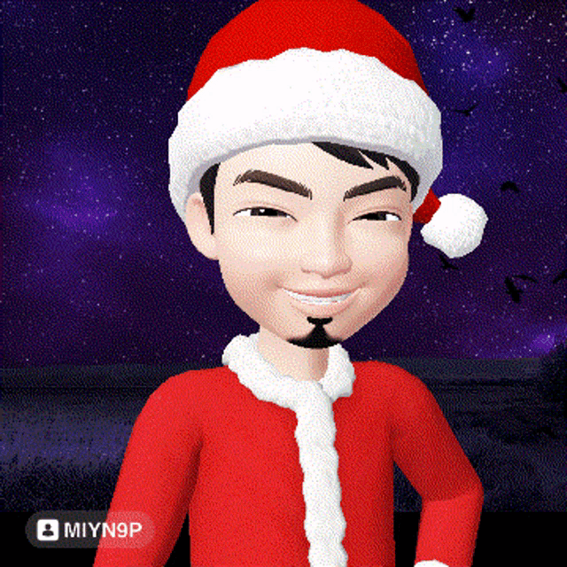 a cartoon character is wearing a santa hat and a red jacket