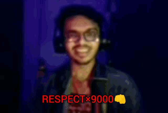 a blurry picture of a man with headphones and the words respect x 9000