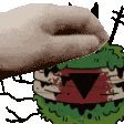 a pixel art drawing of a hand holding a sandwich
