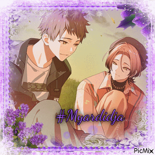 a couple of anime characters sitting next to each other with #myardidja written on the bottom right