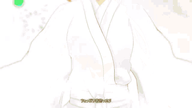 a girl with blonde hair and green eyes is wearing a white outfit