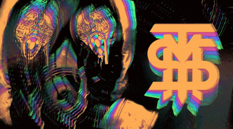 a colorful graphic with a dollar sign and a skull