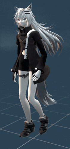 a 3d model of a girl with a wolf 's ears and tail