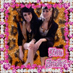two women are posing for a picture with the word bitch on the bottom right