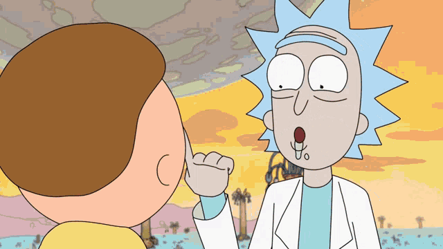 a cartoon character named rick and morty talking