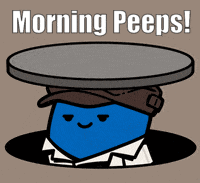 a cartoon of a man with a hat and the words morning peeps below him