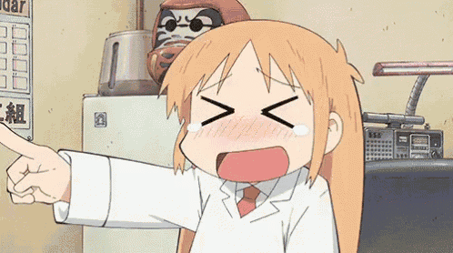 a cartoon girl is pointing at something with her finger
