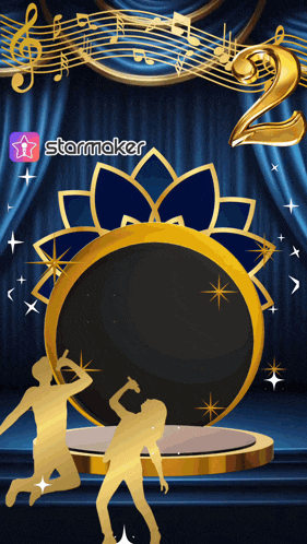 a blue curtain with the number 2 on it and the word starmaker