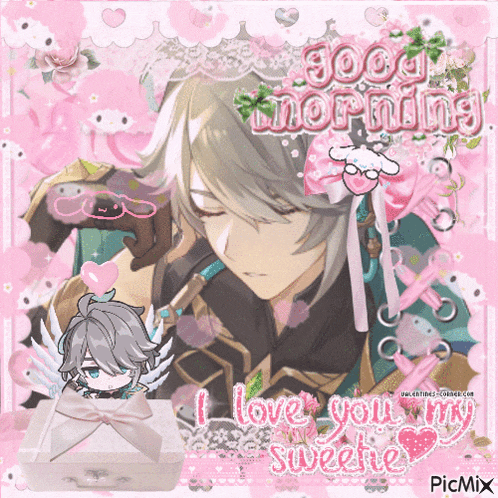 a picture of a boy with the words good morning i love you my sweetie written on it