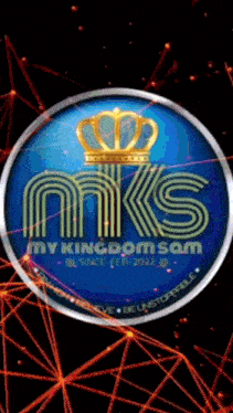 a blue circle with a gold crown and the words my kingdom sam