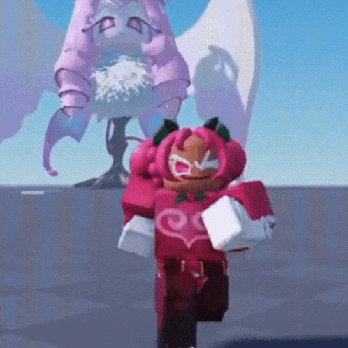 a cartoon character with pink hair and a heart on his chest