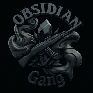 the logo for the obsidian gang has a gun and a crystal