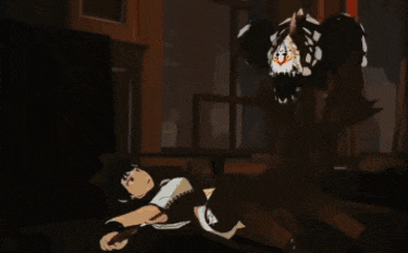 a cartoon character is laying on the floor with a snake behind her
