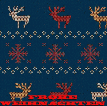 a blue background with a pattern of reindeer and snowflakes and the words frohe weihnachten