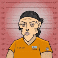 a cartoon of a man wearing an orange shirt that says pen press