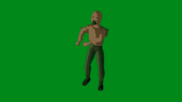a cartoon man with a beard is walking on a green screen