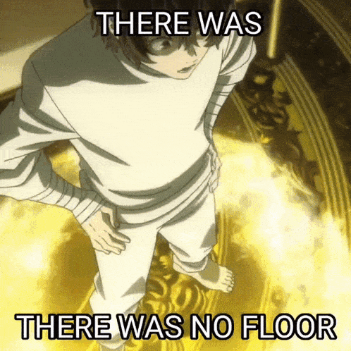 a man in a white shirt is standing in front of a gold carpet with the words " there was no floor " written on it