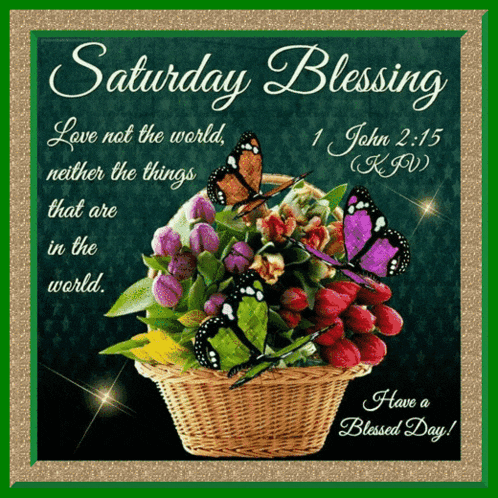 a saturday blessing card with butterflies and flowers
