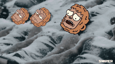 a cartoon of three monkeys in the snow with the word sniper below them