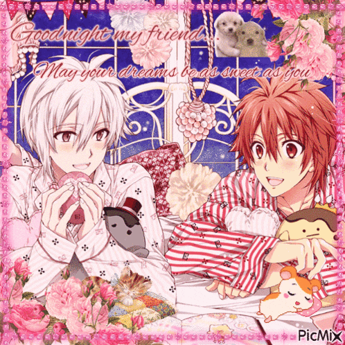 a picture of two anime characters with the words goodnight my friend