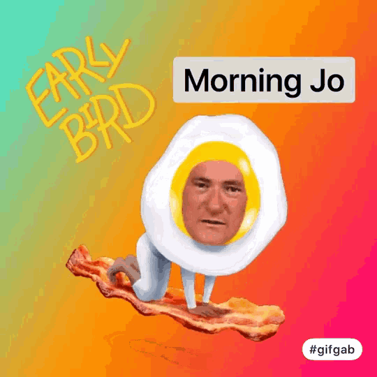 a man in an egg costume is crawling on a piece of bacon ..