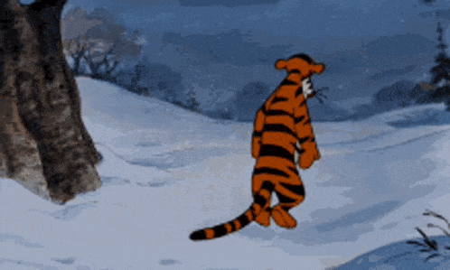 a cartoon tiger is walking in the snow
