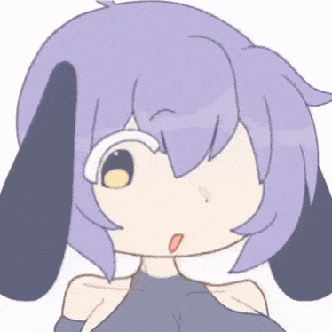 a drawing of a girl with purple hair and black ears