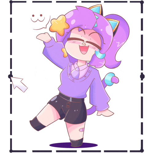 a cartoon drawing of a girl with purple hair and a star on her head
