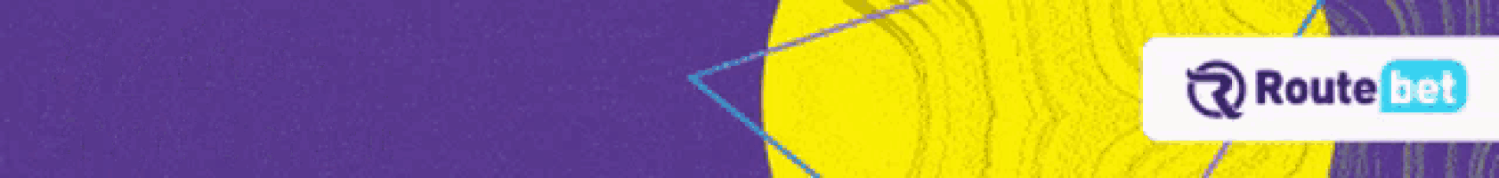a purple and yellow background with a routebet logo on it