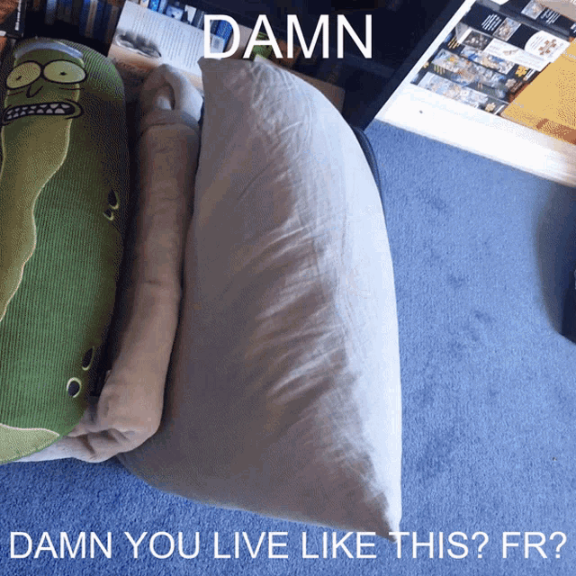 a picture of two pillows with the caption damn you live like this fr.