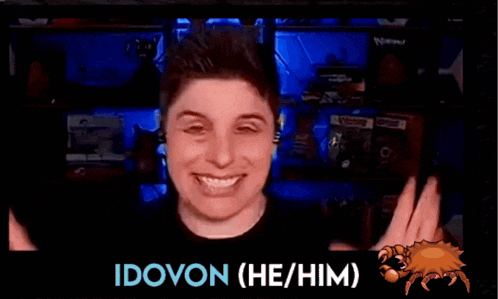 a video of a person with the words idovon ( he / him ) on the bottom