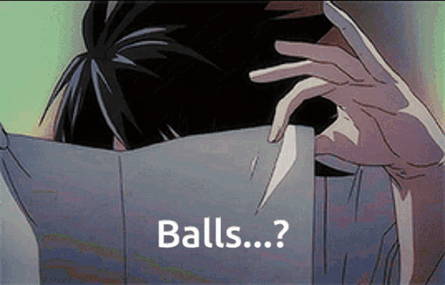 a person is reading a book with the words balls written on the bottom