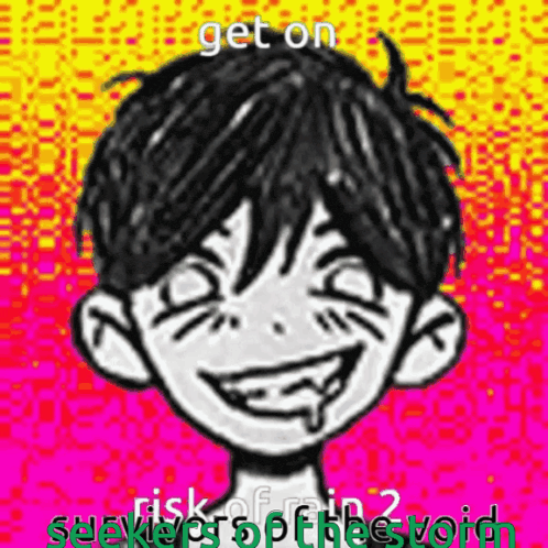 a black and white drawing of a boy with a smiley face on a colorful background