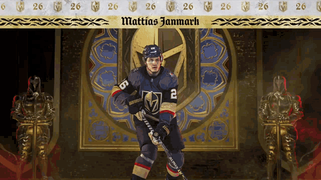 a hockey player with the name mattias janmark on the top