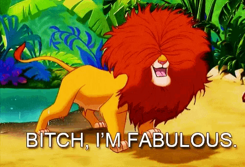 a picture of a lion with the words bitch i 'm fabulous on the bottom