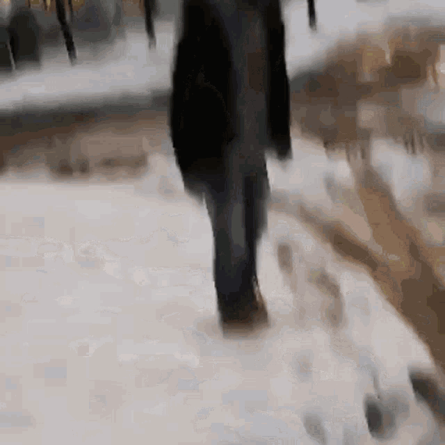a blurry picture of a person walking on a snowy path