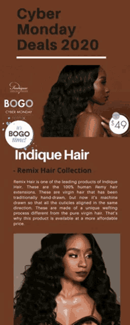 a cyber monday deal for indicque hair is being advertised