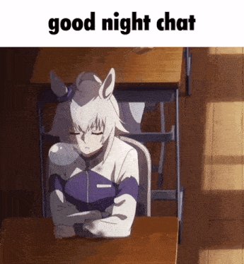 a cartoon of a girl sitting at a desk with the words good night chat below her