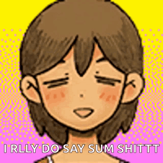 a cartoon girl with short brown hair is smiling with her eyes closed .