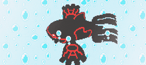 a pixel art of a silhouette of a person with bubbles in the background