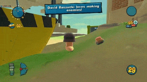 a video game with a sign that says david baszuck i loves making enemies