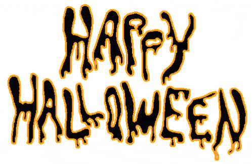 a black and orange sign that says happy halloween on a white background