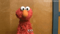 elmo from sesame street is asking a question while standing in front of a wall .