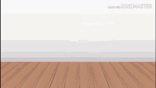a drawing of a girl with a gun is on a wooden floor