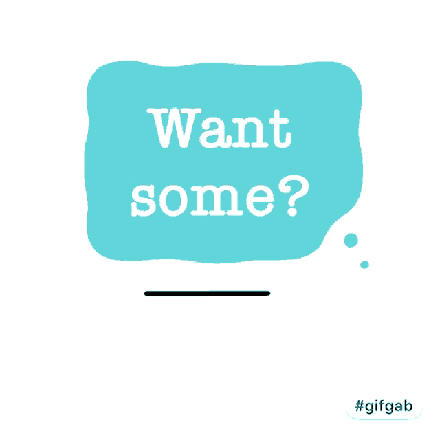 a cartoon face with a tongue sticking out and a speech bubble that says want some